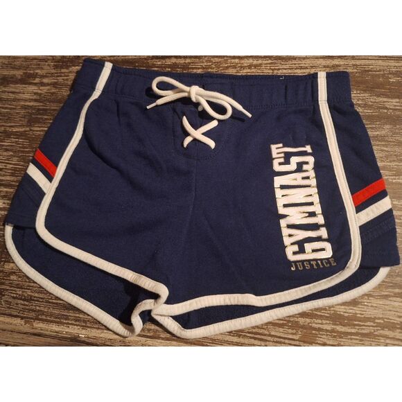 Justice Girls Gymnast Elastic Navy Shorts‎ w/ Tie Patriotic Size 10 - Picture 1 of 3